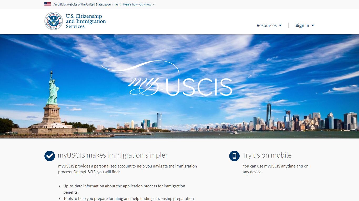 USCIS | myUSCIS Home Page